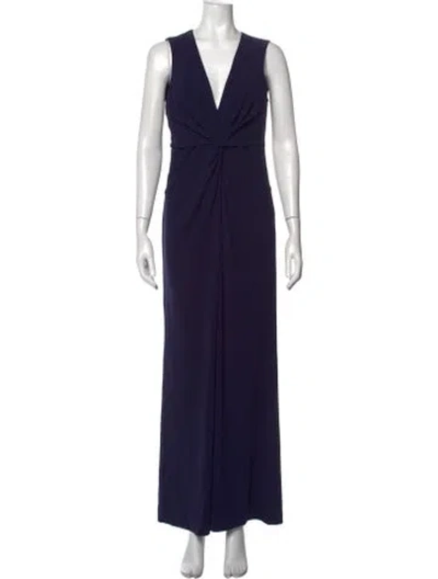 Pre-owned Halston Heritage V-neck Jumpsuit In Blue