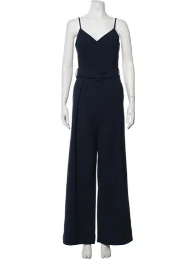 Pre-owned Halston Heritage V-neck Jumpsuit In Blue