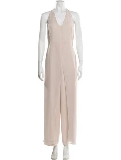Pre-owned Halston Heritage V-neck Jumpsuit In Neutral