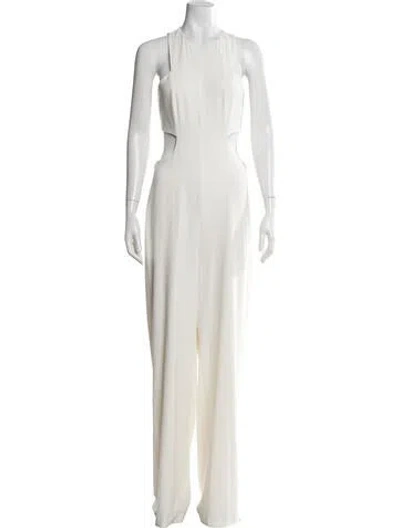 Pre-owned Halston Heritage V-neck Jumpsuit In Neutrals