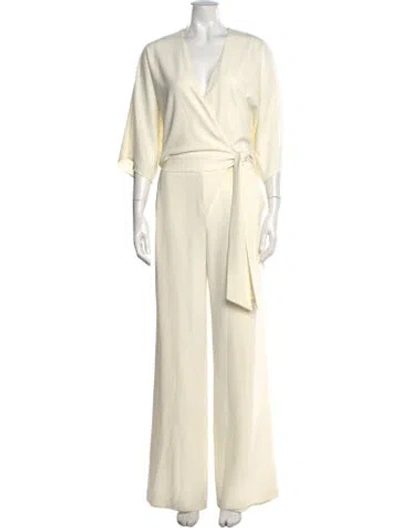 Pre-owned Halston Heritage V-neck Jumpsuit In Neutrals