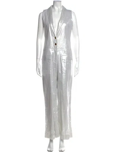 Pre-owned Halston Heritage V-neck Jumpsuit In Silver