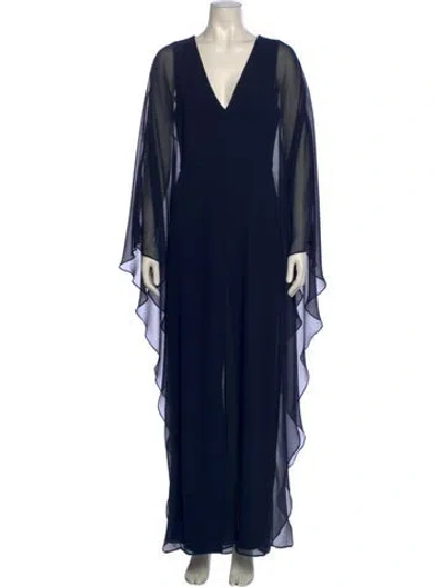 Pre-owned Halston Heritage V-neck Jumpsuit W/ Tags In Blue