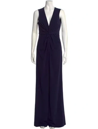 Pre-owned Halston Heritage V-neck Jumpsuit W/ Tags In Blue