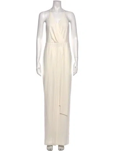 Pre-owned Halston Heritage V-neck Jumpsuit In White