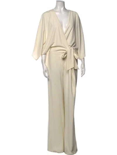 Pre-owned Halston Heritage V-neck Jumpsuit In White