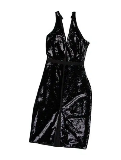 Pre-owned Halston Heritage V-neck Knee-length Dress In Black