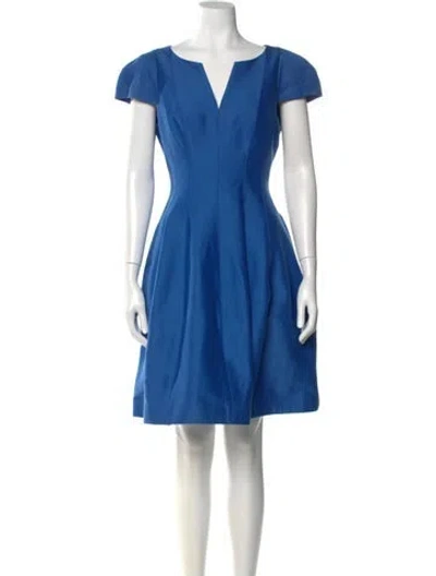 Pre-owned Halston Heritage V-neck Knee-length Dress In Blue