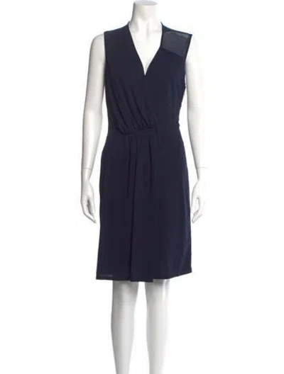 Pre-owned Halston Heritage V-neck Knee-length Dress In Blue