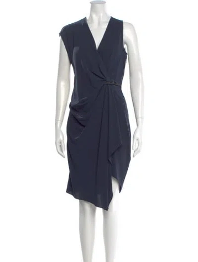 Pre-owned Halston Heritage V-neck Knee-length Dress In Blue