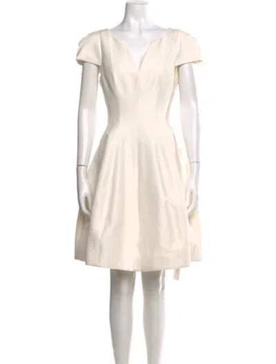 Pre-owned Halston Heritage V-neck Knee-length Dress In Neutral