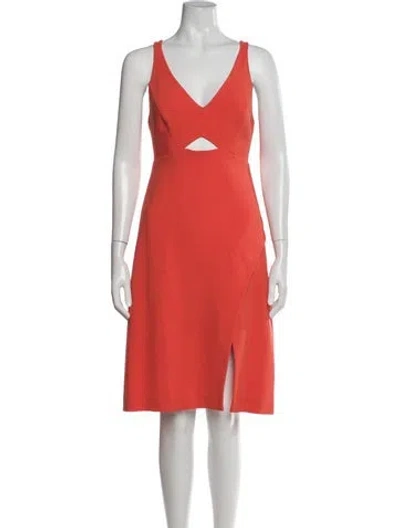 Pre-owned Halston Heritage V-neck Knee-length Dress In Orange