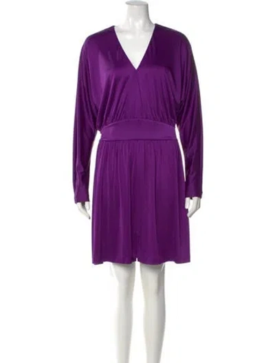 Pre-owned Halston Heritage V-neck Knee-length Dress In Purple
