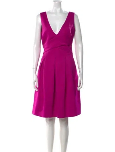 Pre-owned Halston Heritage V-neck Knee-length Dress In Purple