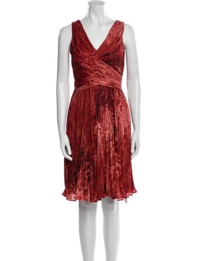 Pre-owned Halston Heritage V-neck Knee-length Dress In Red