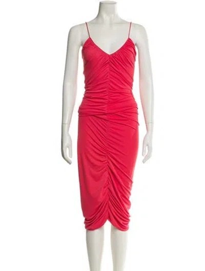 Pre-owned Halston Heritage V-neck Knee-length Dress In Red