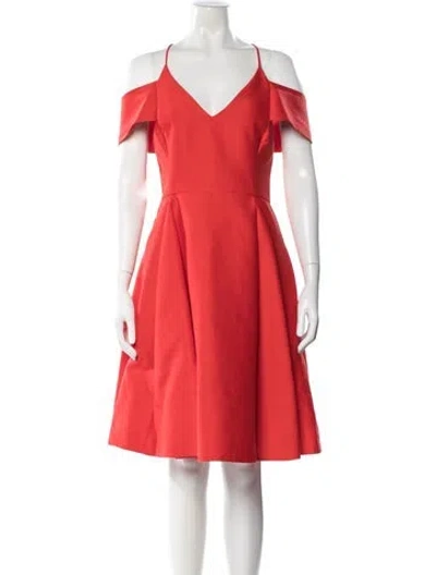Pre-owned Halston Heritage V-neck Knee-length Dress W/ Tags In Red
