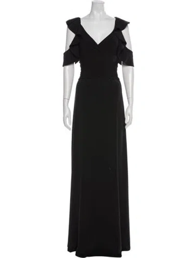 Pre-owned Halston Heritage V-neck Long Dress In Black