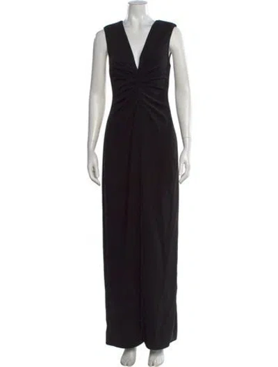 Pre-owned Halston Heritage V-neck Long Dress In Black