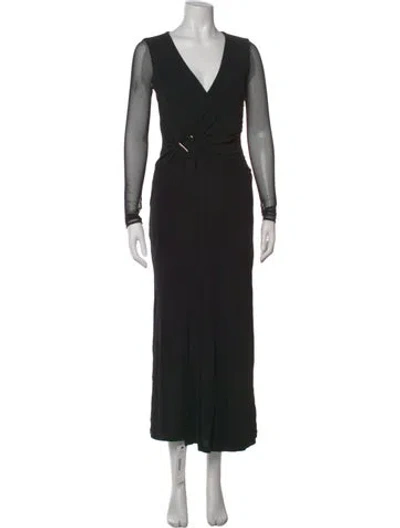 Pre-owned Halston Heritage V-neck Long Dress In Black