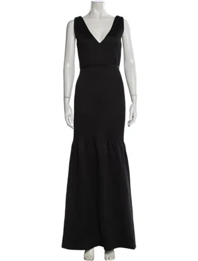 Pre-owned Halston Heritage V-neck Long Dress In Black