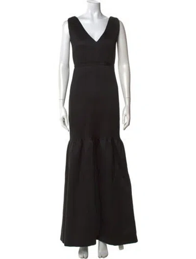 Pre-owned Halston Heritage V-neck Long Dress In Black