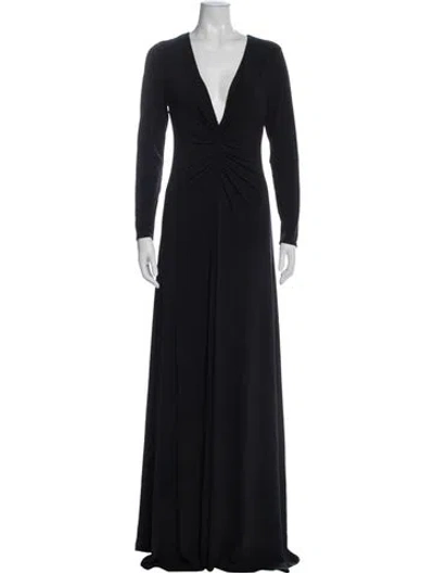 Pre-owned Halston Heritage V-neck Long Dress In Black