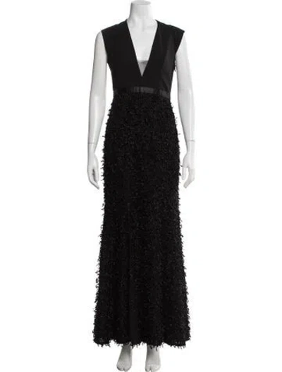 Pre-owned Halston Heritage V-neck Long Dress In Black