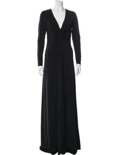 Pre-owned Halston Heritage V-neck Long Dress In Black