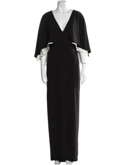 Pre-owned Halston Heritage V-neck Long Dress In Black
