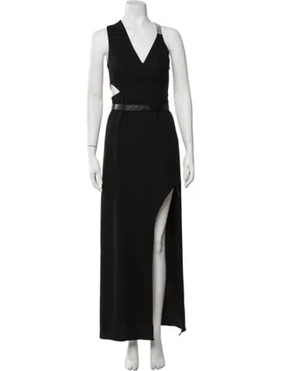 Pre-owned Halston Heritage V-neck Long Dress In Black