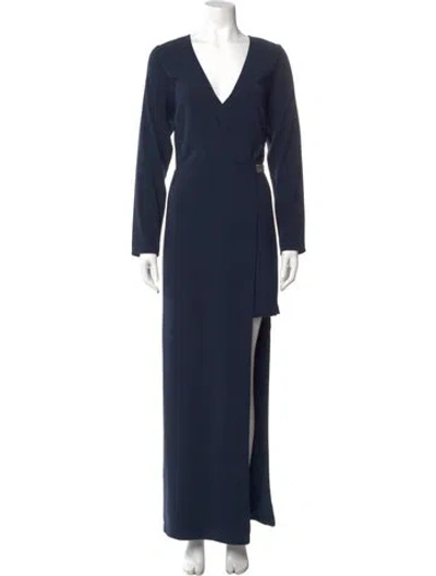Pre-owned Halston Heritage V-neck Long Dress In Blue