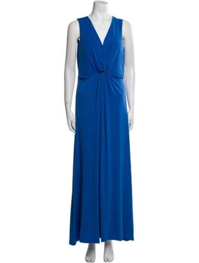 Pre-owned Halston Heritage V-neck Long Dress In Blue