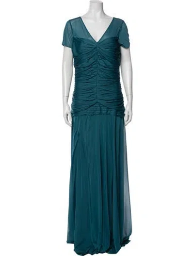 Pre-owned Halston Heritage V-neck Long Dress In Blue