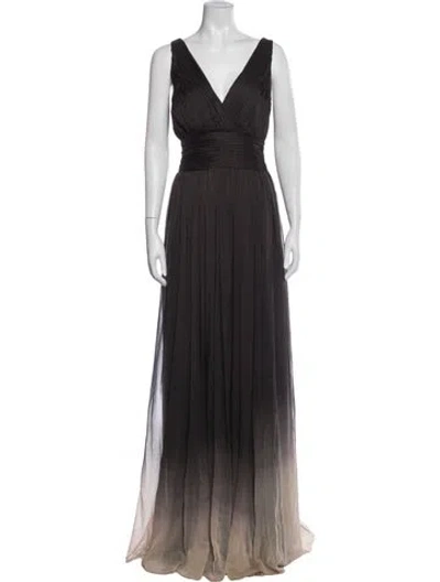 Pre-owned Halston Heritage V-neck Long Dress In Blue