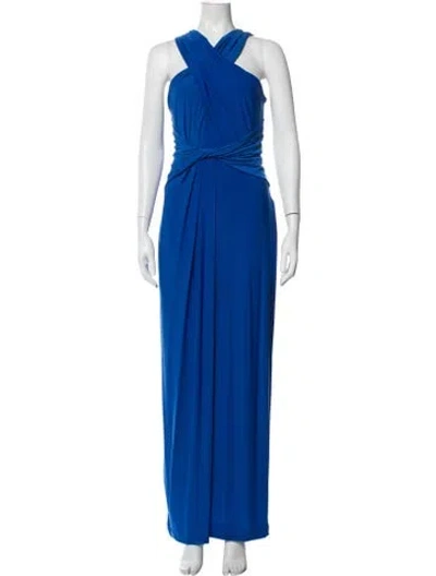 Pre-owned Halston Heritage V-neck Long Dress In Blue
