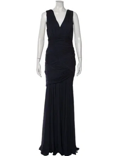 Pre-owned Halston Heritage V-neck Long Dress In Blue