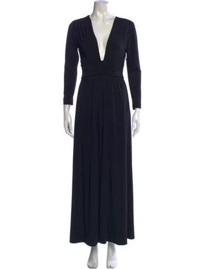 Pre-owned Halston Heritage V-neck Long Dress In Blue