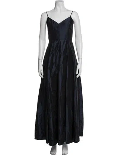 Pre-owned Halston Heritage V-neck Long Dress In Blue