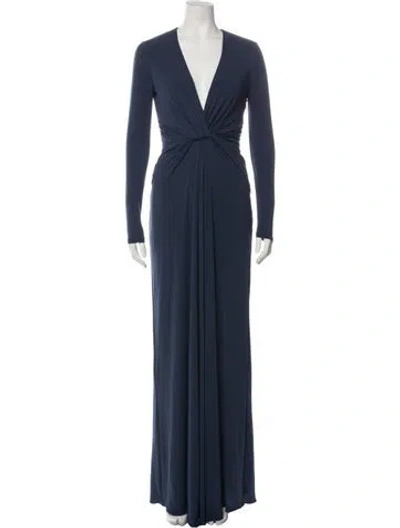 Pre-owned Halston Heritage V-neck Long Dress In Blue