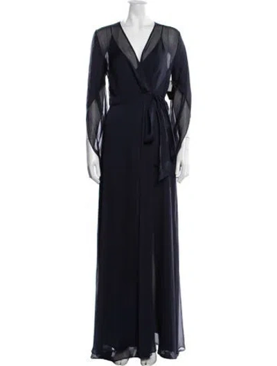 Pre-owned Halston Heritage V-neck Long Dress In Blue