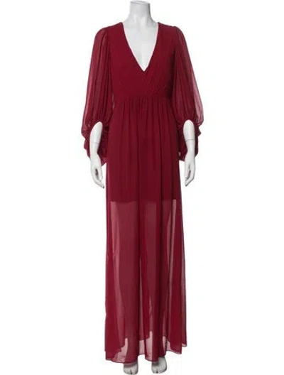 Pre-owned Halston Heritage V-neck Long Dress In Burgundy