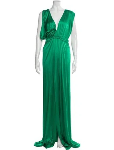 Pre-owned Halston Heritage V-neck Long Dress In Green