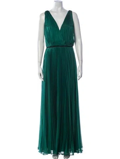 Pre-owned Halston Heritage V-neck Long Dress In Green