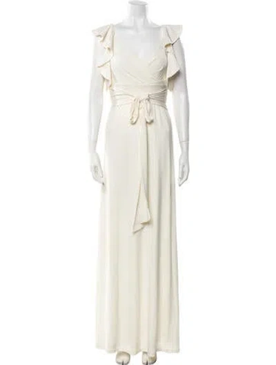Pre-owned Halston Heritage V-neck Long Dress In Neutral