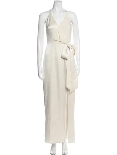 Pre-owned Halston Heritage V-neck Long Dress In Neutral