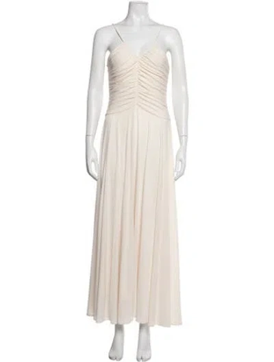 Pre-owned Halston Heritage V-neck Long Dress In Neutral