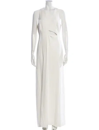 Pre-owned Halston Heritage V-neck Long Dress In Neutral