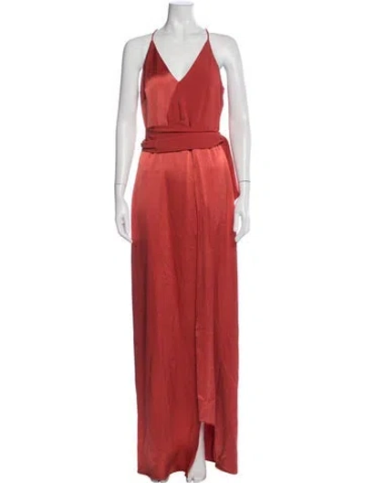 Pre-owned Halston Heritage V-neck Long Dress In Orange