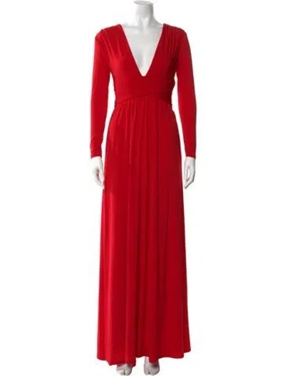 Pre-owned Halston Heritage V-neck Long Dress In Red
